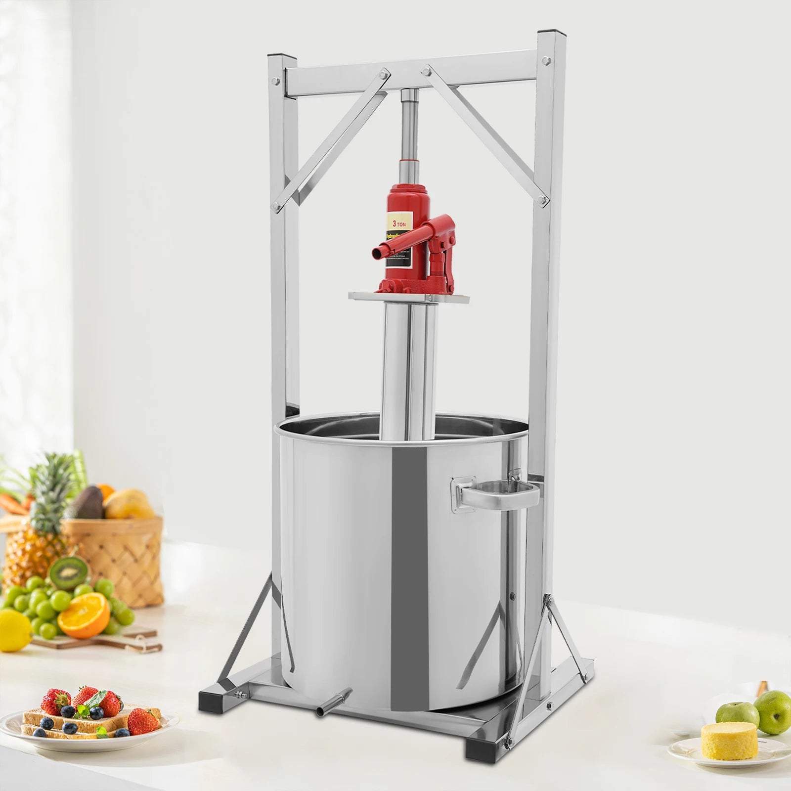 36L Fruit Wine Press 304 Stainless Steel Hydraulic Jack Press Extractor Stainless Steel Fruit Wine Press Max. Pressure: 3T