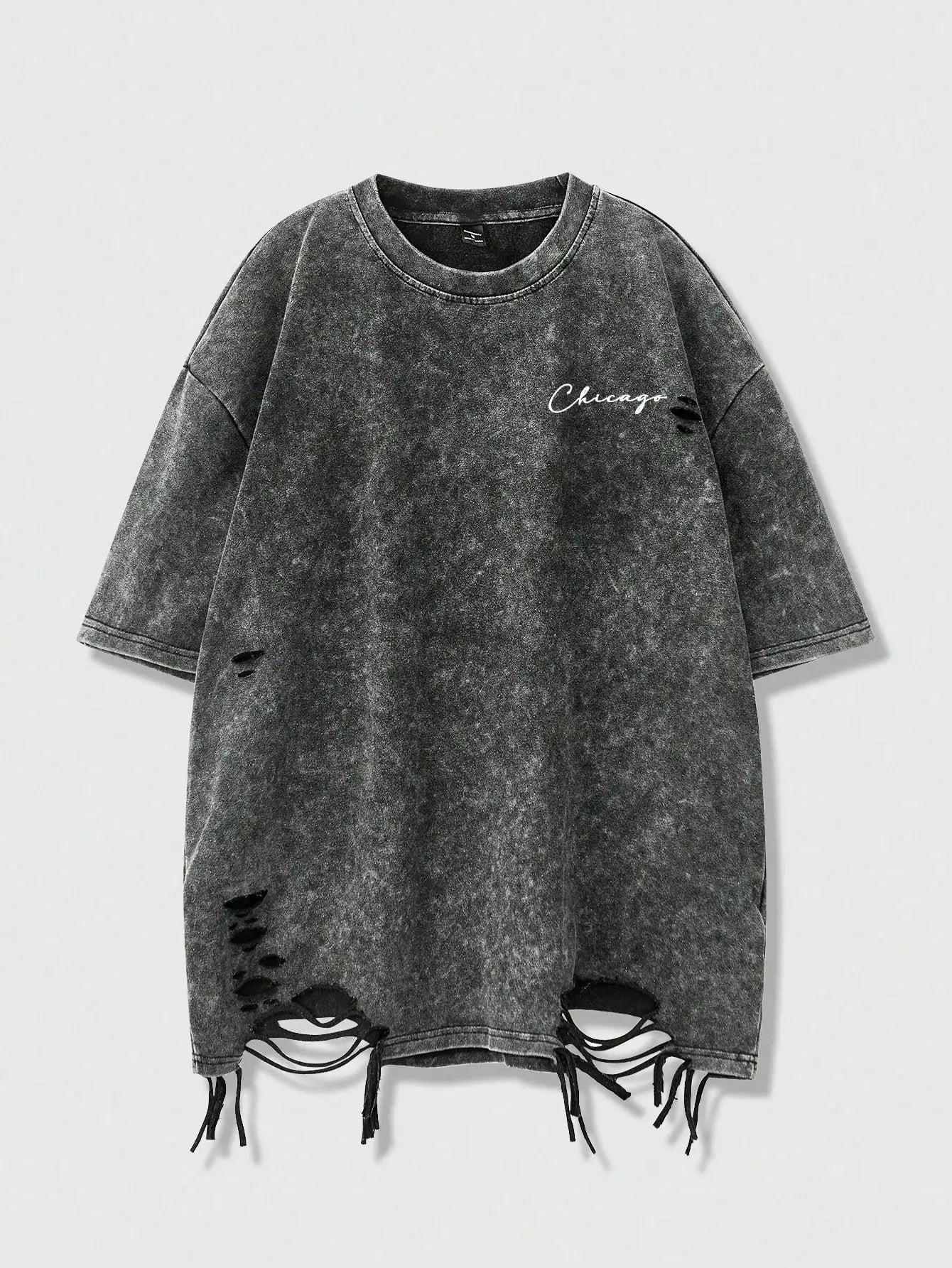 Men's Distressed Ripped Short Sleeve T-Shirt with Letter Print, Loose Fit Casual Tee for Summer