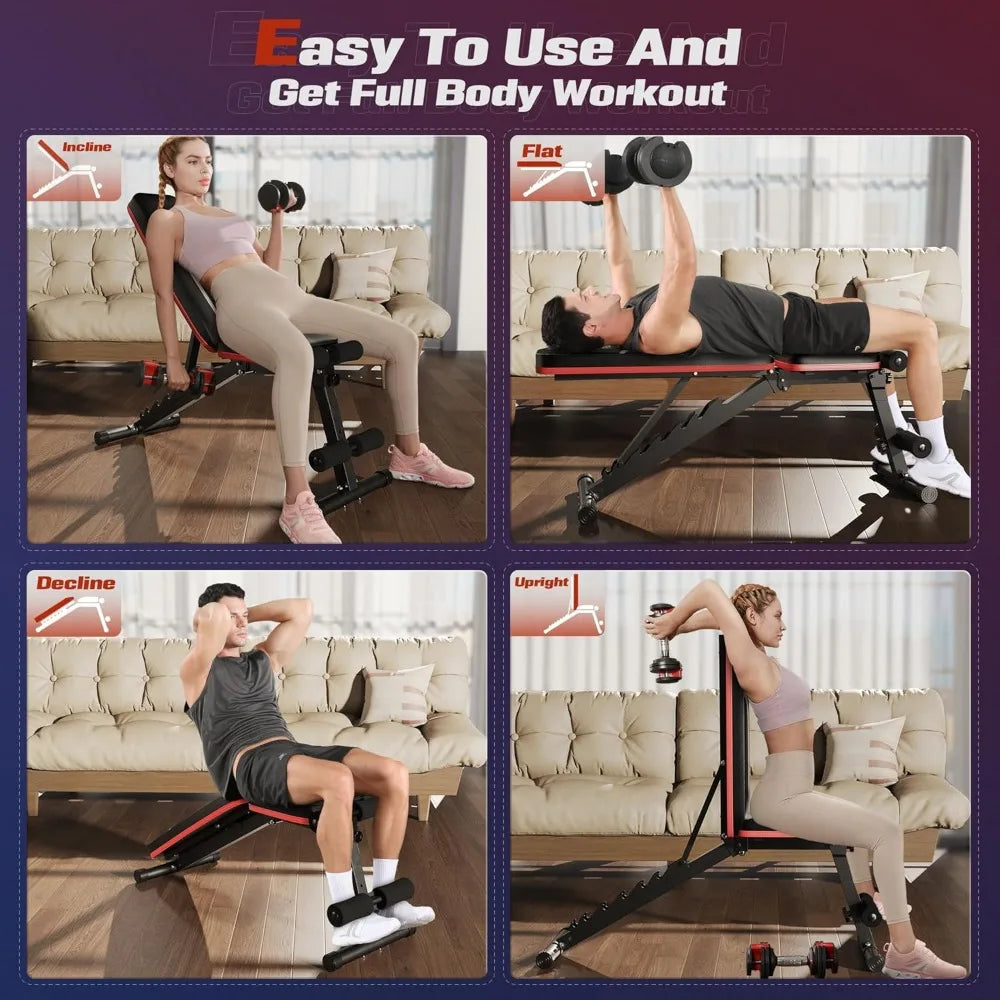 Adjustable weight bench workout for home gym, 15 degree sit-ups, sturdy folding weight bench workout for years