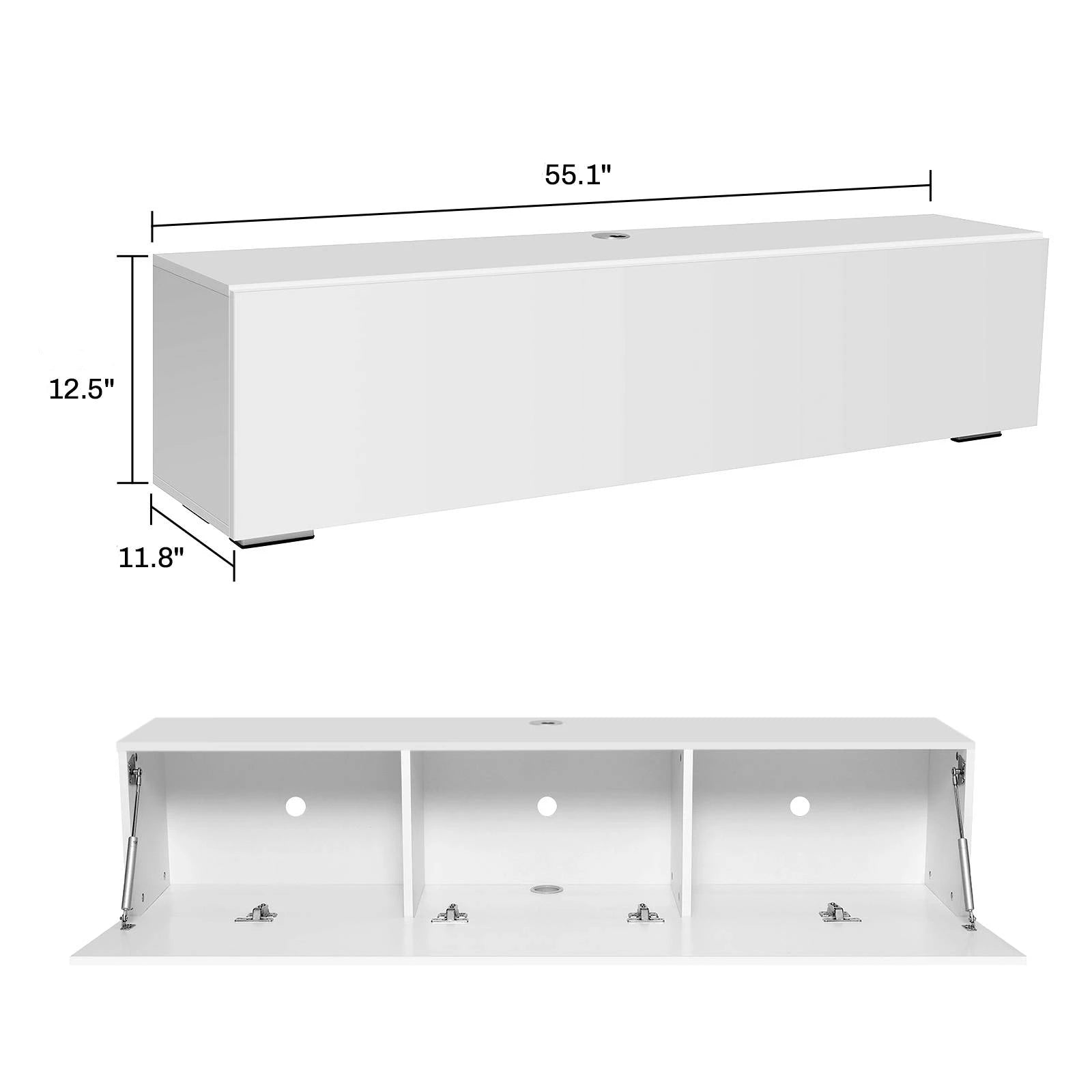 Floating TV Stand with Led Light for TVs up to 63", Modern High Gloss Entertainment Center White Wall Mounted TV Media Cabinets