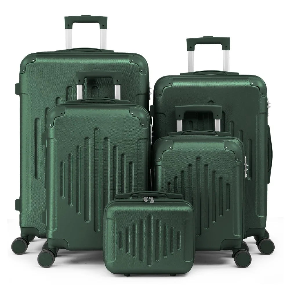 Luggage Sets 5 Rolling Travel Luggage Trolley Case for Men Women Retro Green