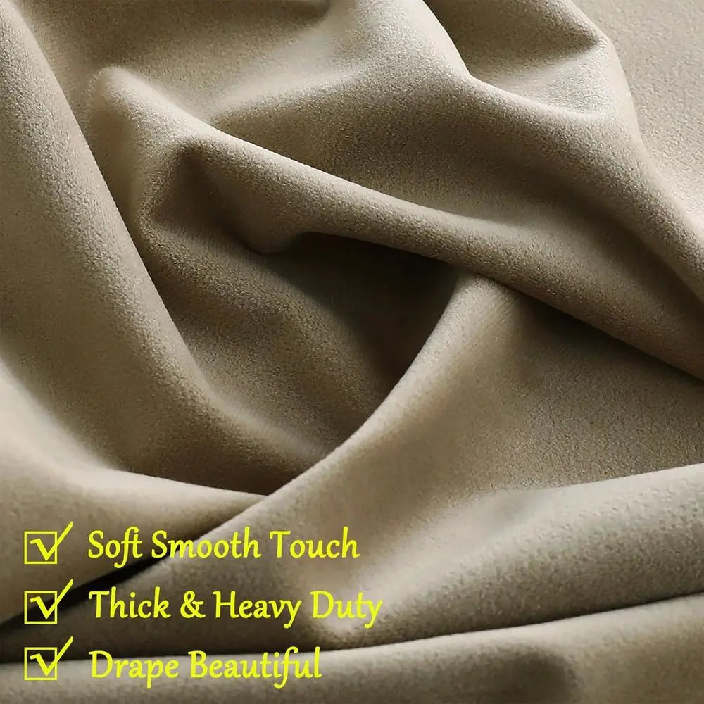 Luxury Taupe Velvet Curtains with Grommet, Light Blocking, 52x108, 2-Panel Set for Privacy in Home Office/Dining/Hall