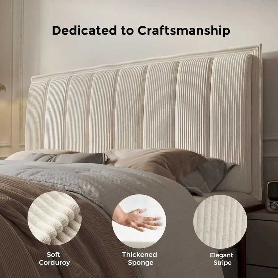 Headboard King Size with 3.1 HighDensity Sponge Backrest, Modern Striped Head Board Only, Adjustable Height, 2 Screw Easy Assemb