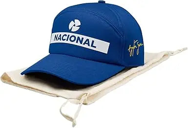 National Style Senna Replica Cap in Blue with Carry Bag - One Size, Perfect for Racing Enthusiasts