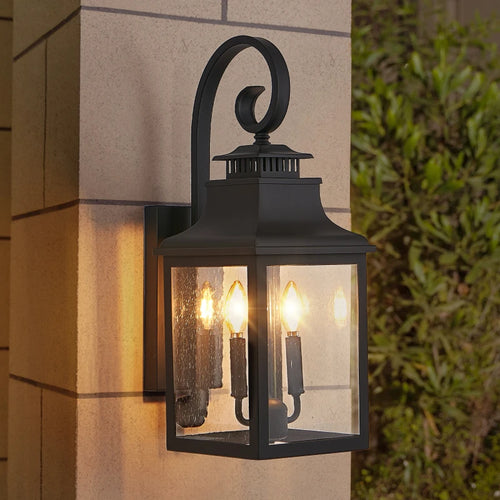 2 Pack Outdoor Wall Lantern Light Vintage Black Metal Sconce With Clear Seeded Glass For Porch, Patio And Garden