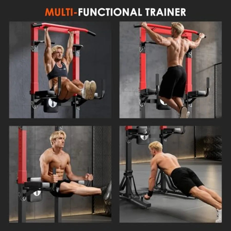 DlandHome Foldable Power Tower Pull Up Bar Station for Home Gym Workout Multi-Function Adjustable Height Pull Up Dip Stand Blac