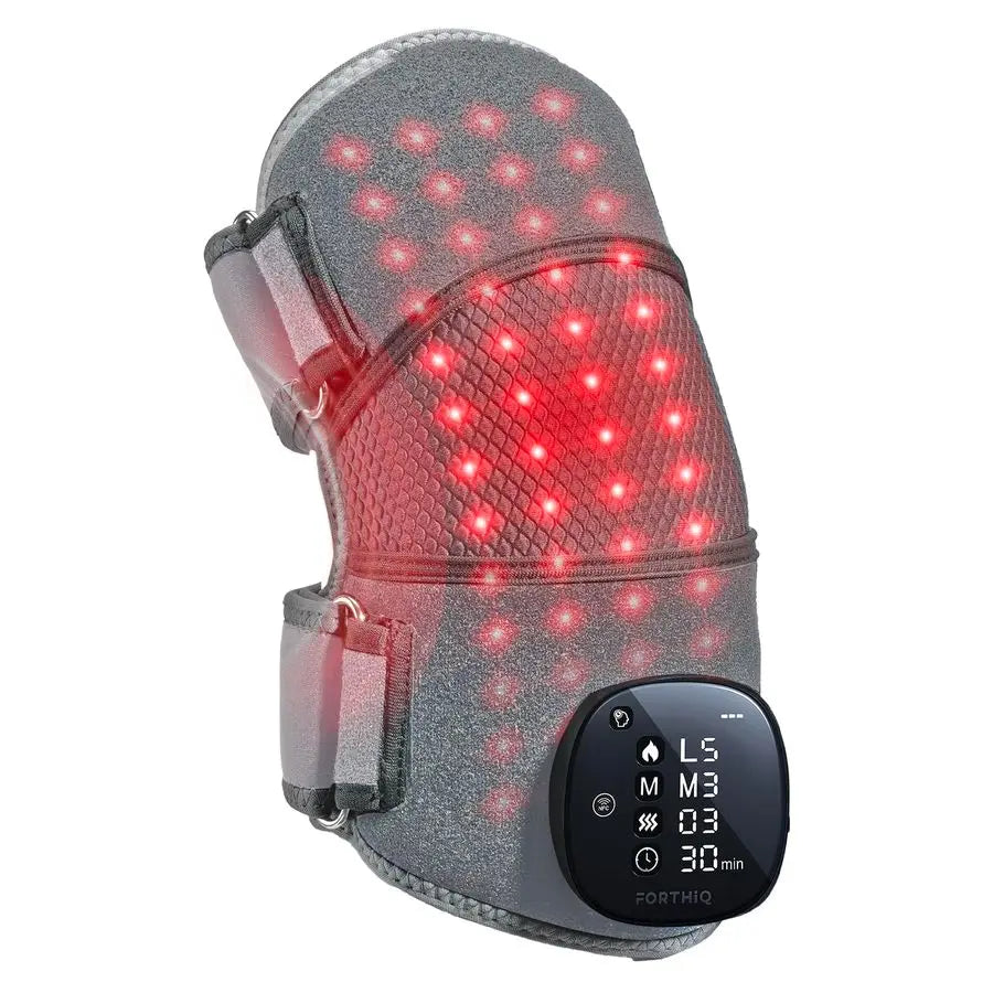 RED Knee Massager with Heat and Red Light Therapy, Knee Brace with 5 Intensity Levels, 52 Red amp Infrared Lights, Cordless, Adj