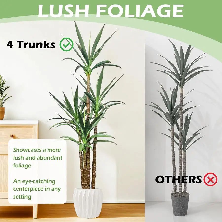 Trees 4.8Ft Faux Tree 4 Heads Agave Plants, Tall Plant Fake Plant with Plastic Pot for Home Decor, Office Decor