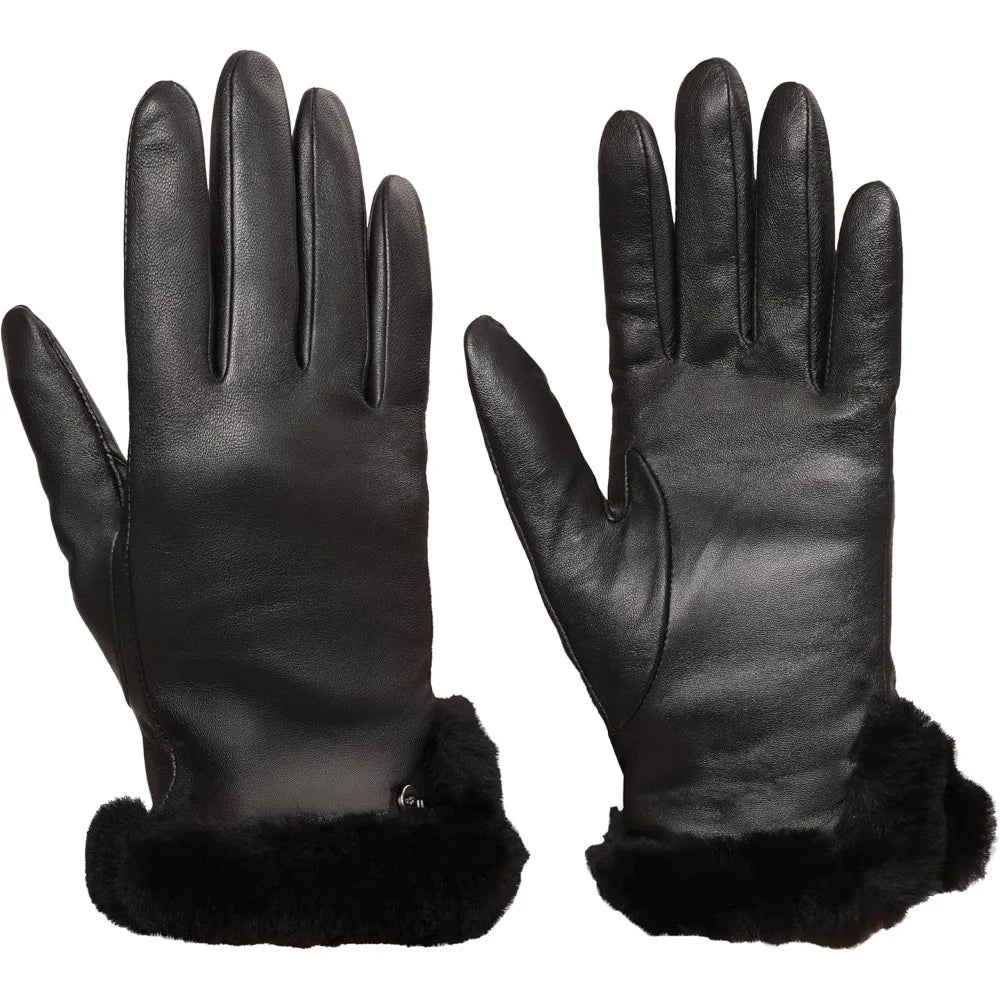 Women's Sheepskin Leather Gloves with Conductive Palm Technology for Touchscreen Use
