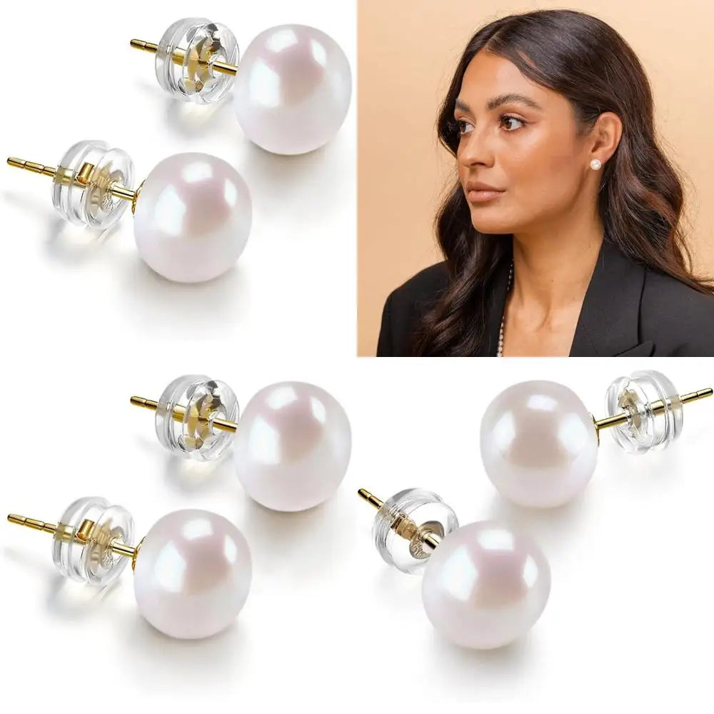 AAA+ Grade 14K Gold Freshwater Cultured Pearl Earrings Studs, Handpicked White Pearls for Elegance and Style