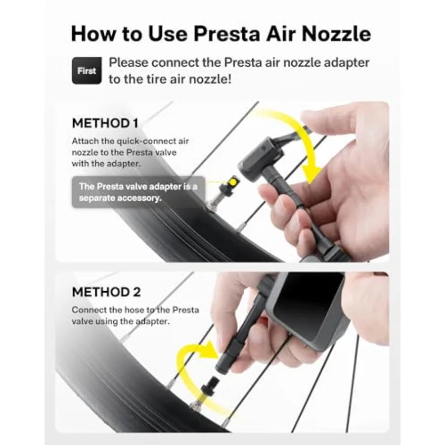 Mini Bike Tire Pump 25s Fast Inflate Bicycle Pump with Guage 150PSI Portable Electric Bike Air Pump with Presta and Schrader Va