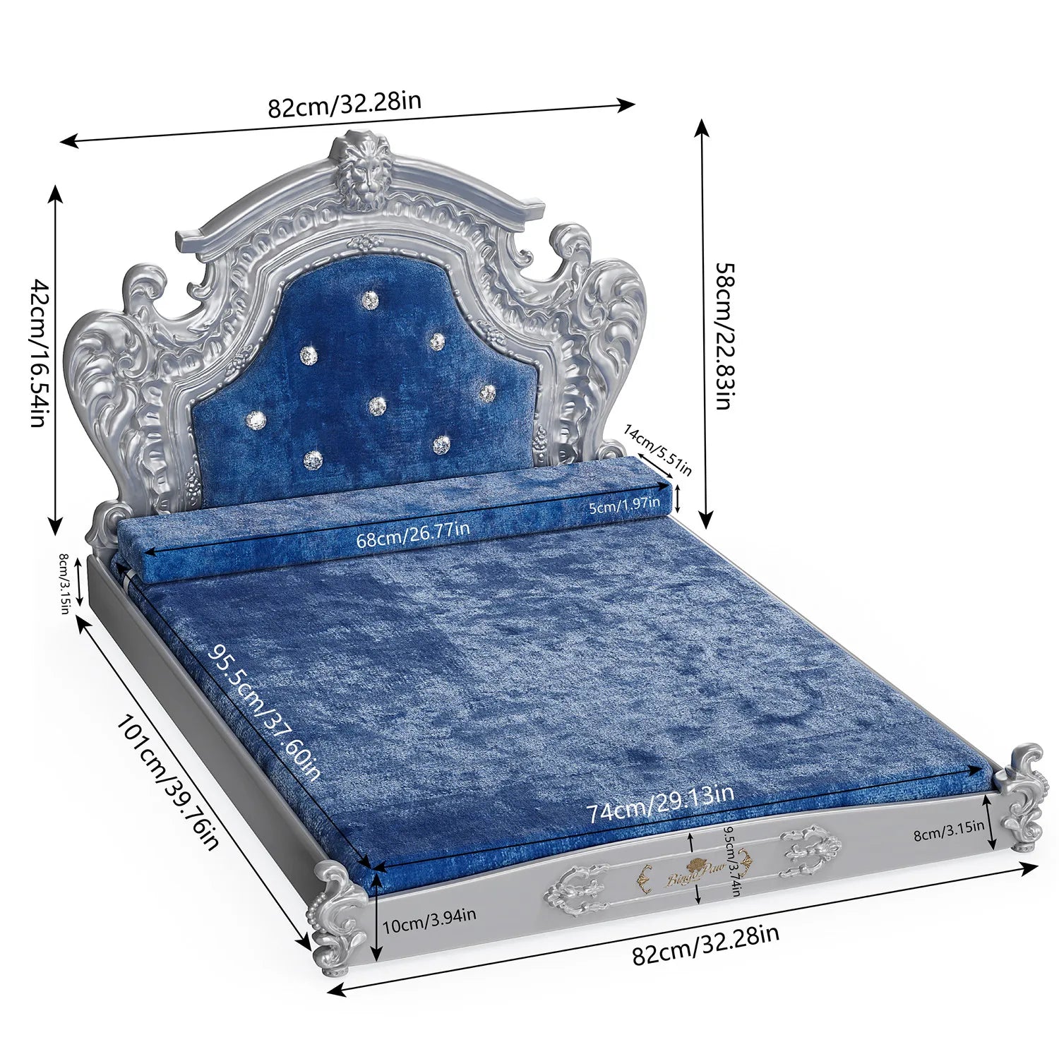 Bingopaw Luxury Pet Bed with Headboard, Dutch Velvet Dog Cat Bed for Medium and Large Dog, European Style Noble Pet Bed