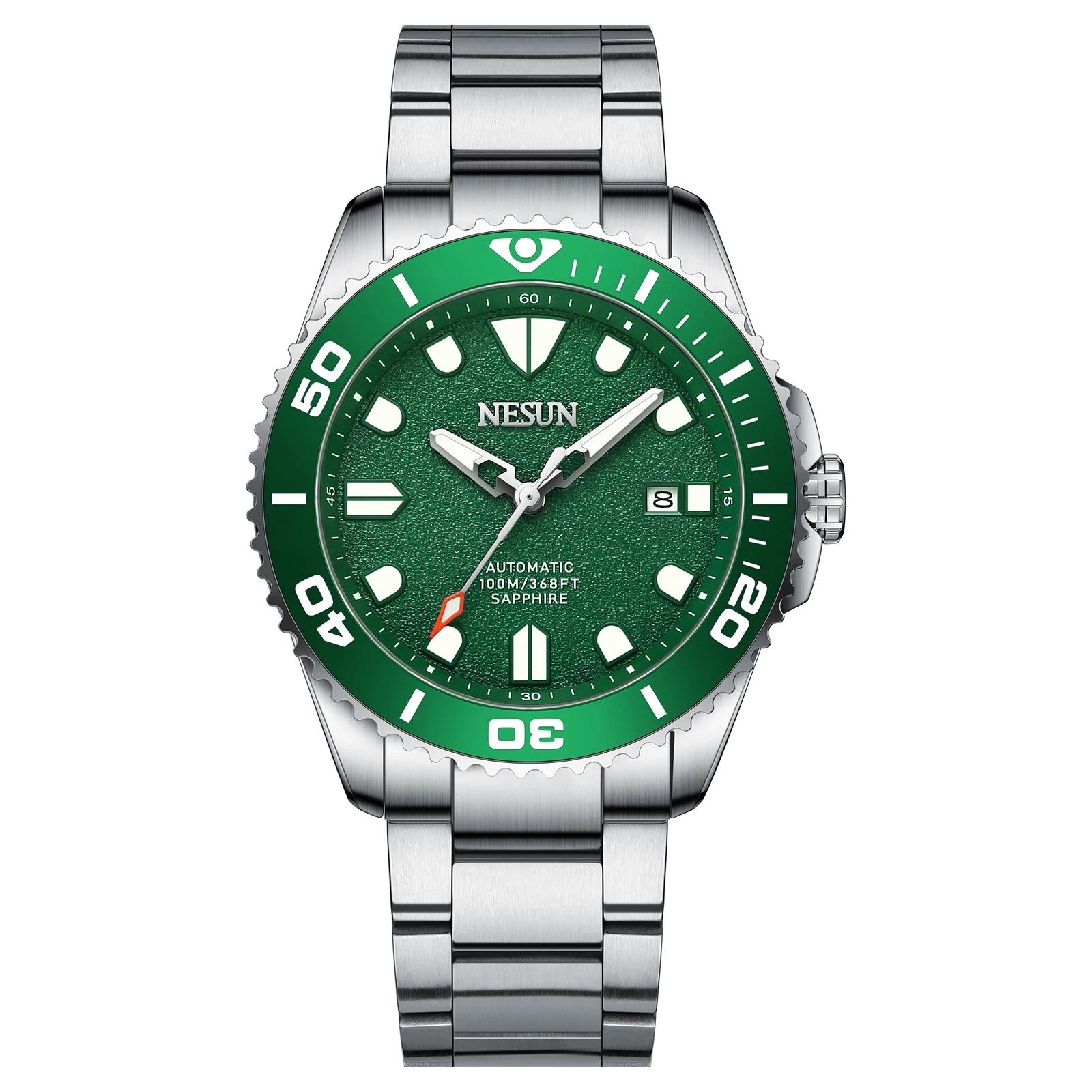 Nesun Men's mechanical watch, stainless steel automatic mechanical watch, waterproof luminous watch, men's business style wrist