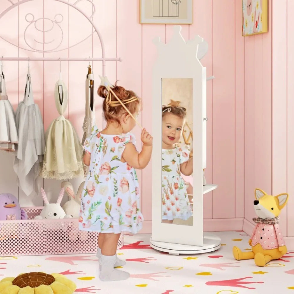 Full Length Mirror Kids Jewelry Cabinet Freestanding Toddler Armoire Swivel Base