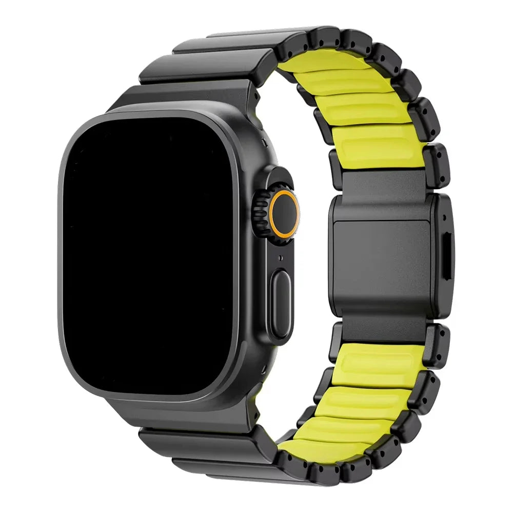 Magnetic Titanium+Silicone strap for Apple Watch bands Ultra 3 2 49mm 46mm 45mm 44mm Bracelet iWatch series 11 10 9 8 7 6 5 SE 3