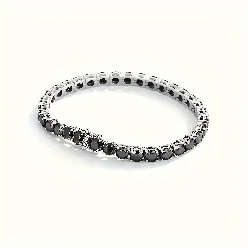 S925 Silver Plated 18K Gold Bracelet, Unisex Fashion Strap with Black Moissanite, Comes with Gift Box, Mother's Day Gift