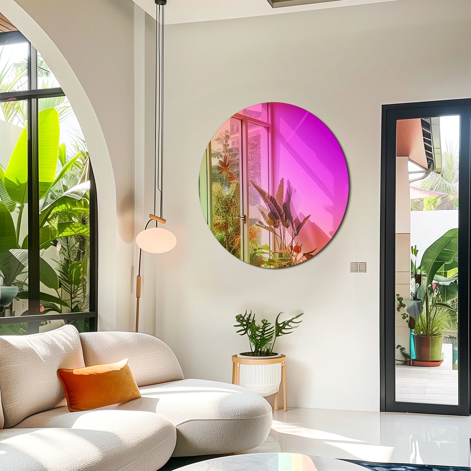Wall Mirror Colorful Gradients Decor 26‘’ Round Mirror Tinted Modern Art Rainbow Wall for Living Room,Dining Room,Home Décor