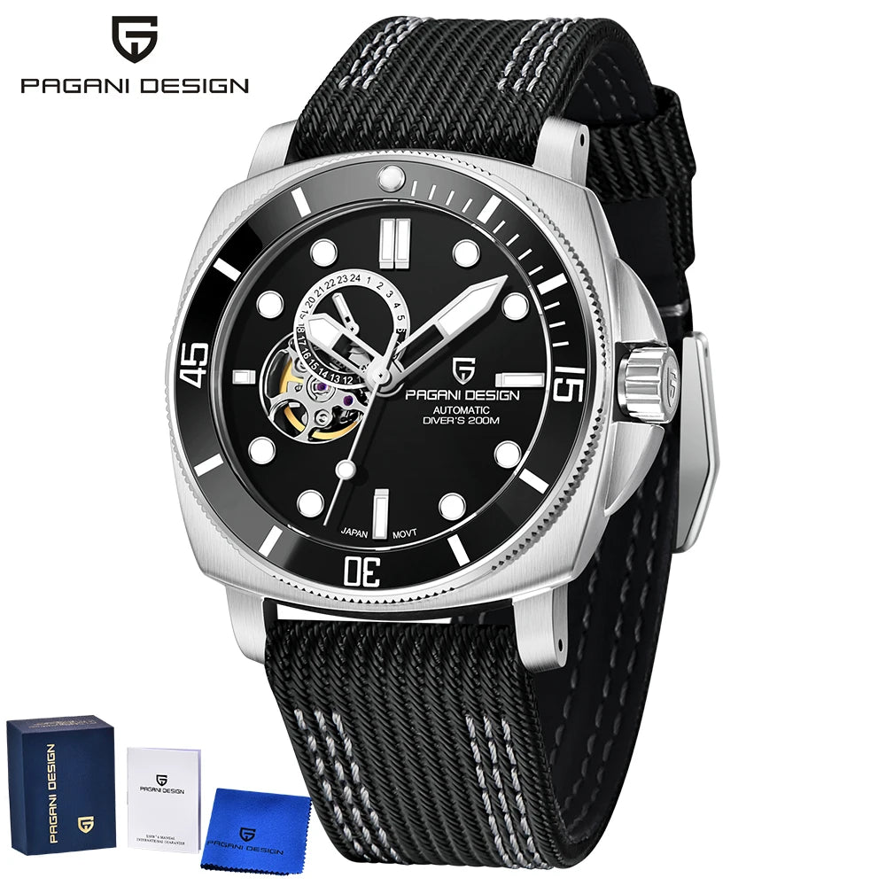 PAGANI DESIGN 2025 New luxury Skeleton Automatic Watch For Men 200M Diving Luminous NH39 Sapphire crystal Mechanical Watches