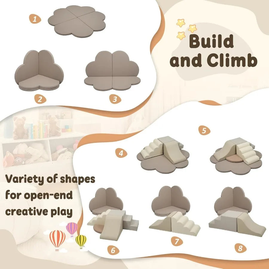 Merax Indoor Climbing Toys for Toddlers 6-Piece Soft Foam Climbing Blocks Climb Slide Soft Play Set in Pastel Colors Safe Non-S