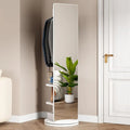 Full Length White Wooden Rotating Mirror Coat Rack with Storage Hanger and Shelves for Home