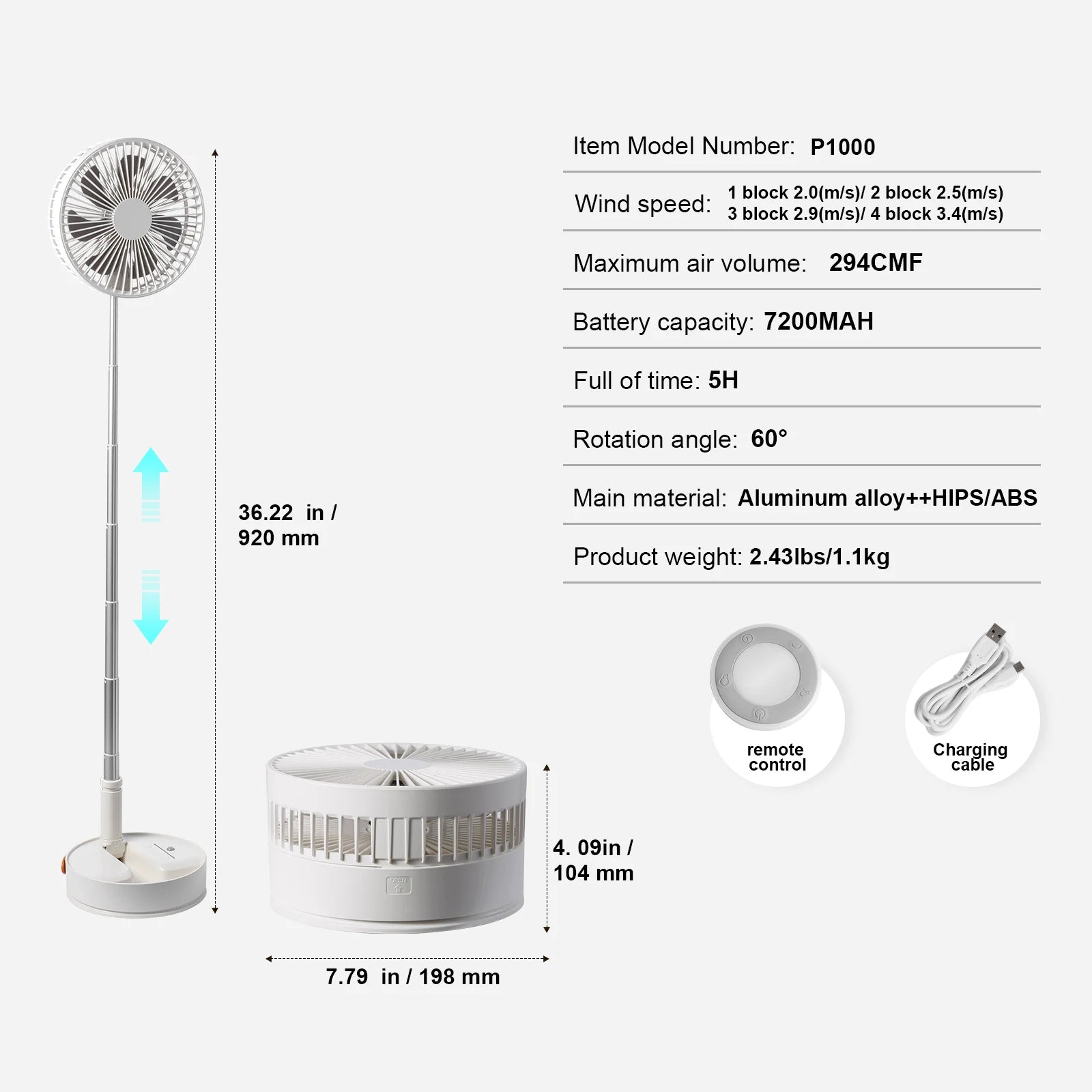 VEVOR Portable Fan Rechargeable  Battery Powered Fan with Battery Operated Fans for Travel Bedroom Home Camping Office