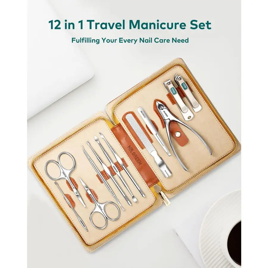 Set, Pedicure Sets, Nail Clipper Sets, Stainless Steel Professional Nail Cutter Kits with Travel Case 12 Count