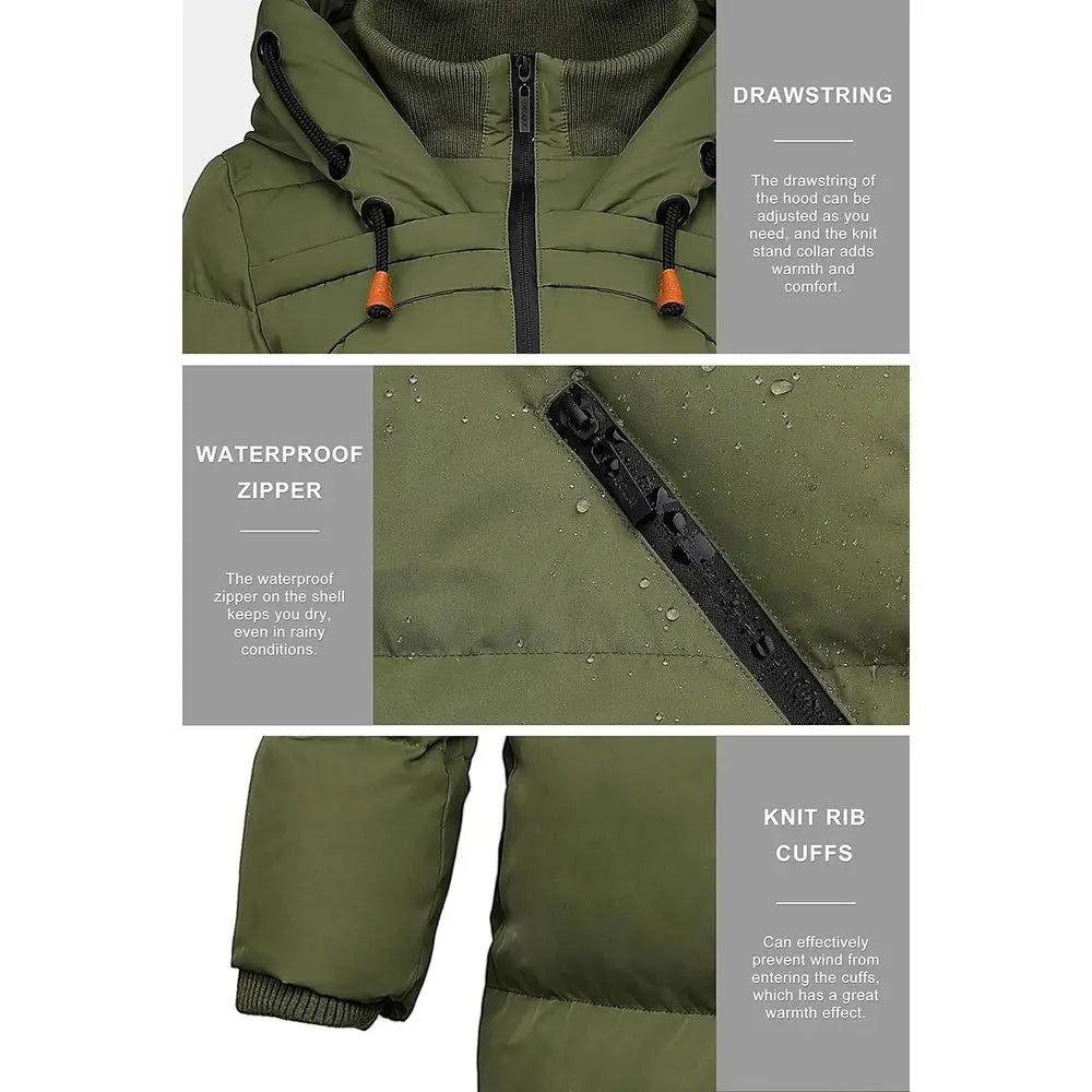Women's Thickened Winter Down Coat Hooded Puffer Long Jacket with Pocket