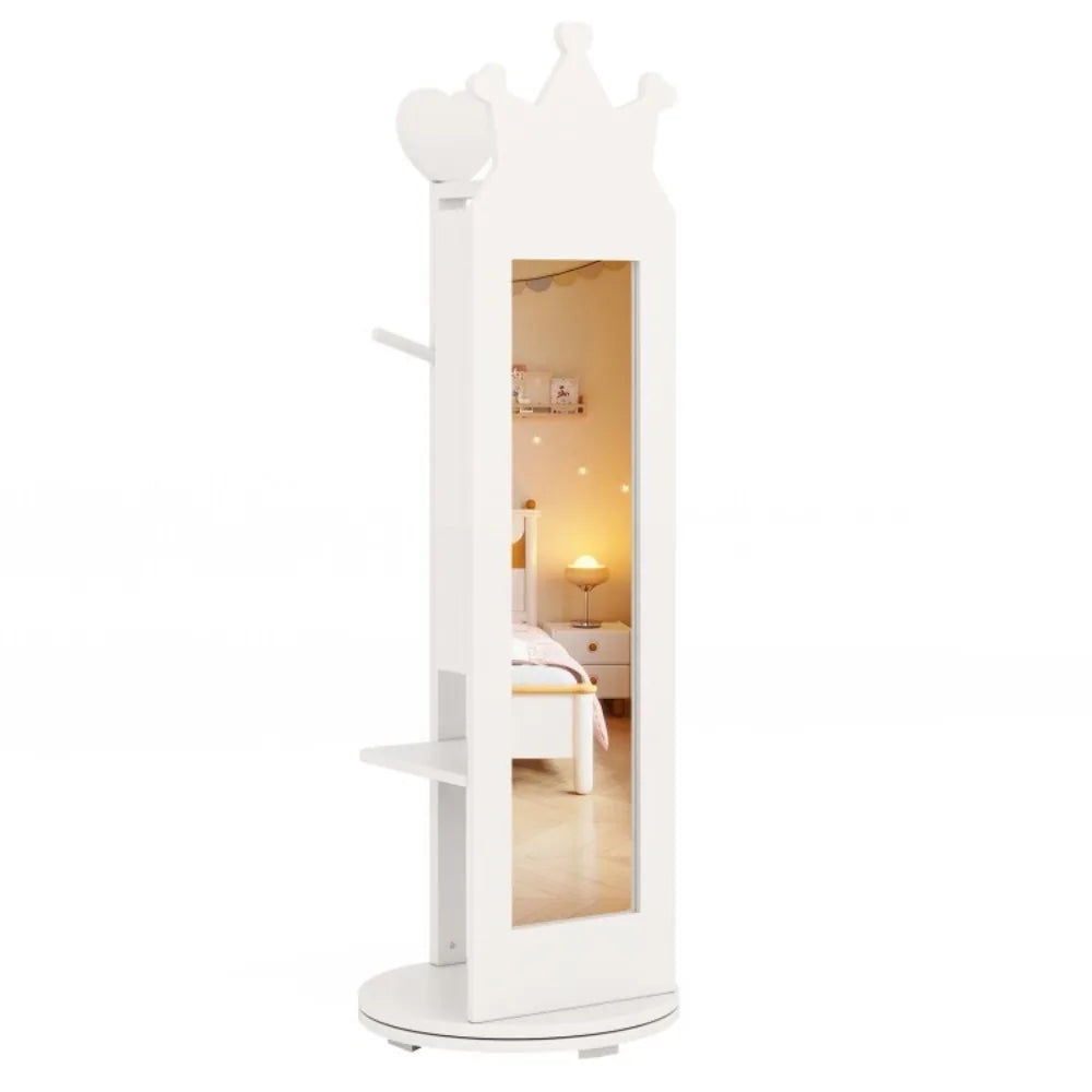 Full Length Mirror Kids Jewelry Cabinet Freestanding Toddler Armoire Swivel Base