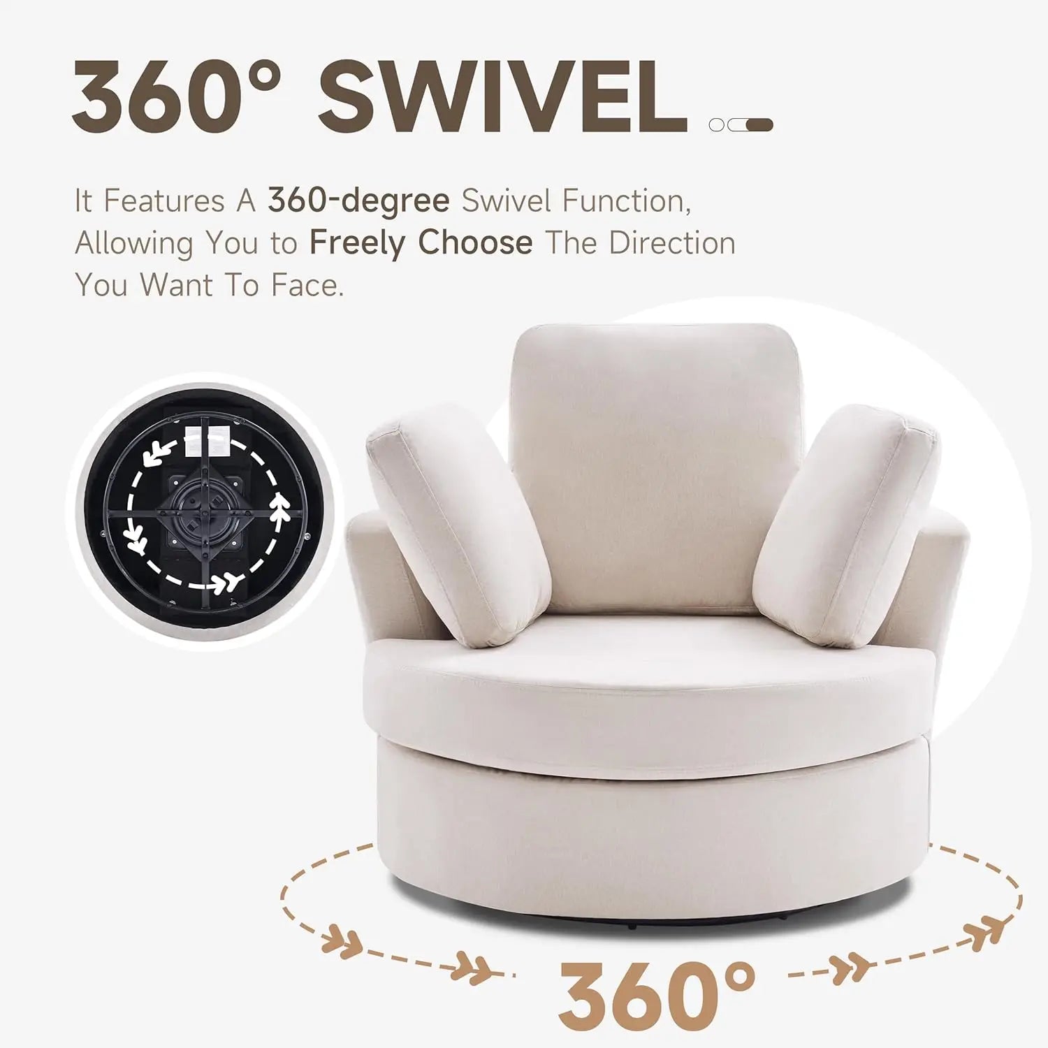 39' Swivel Accent Chair with Headrest & Ottoman, Beige Chaise Lounge for Living Room