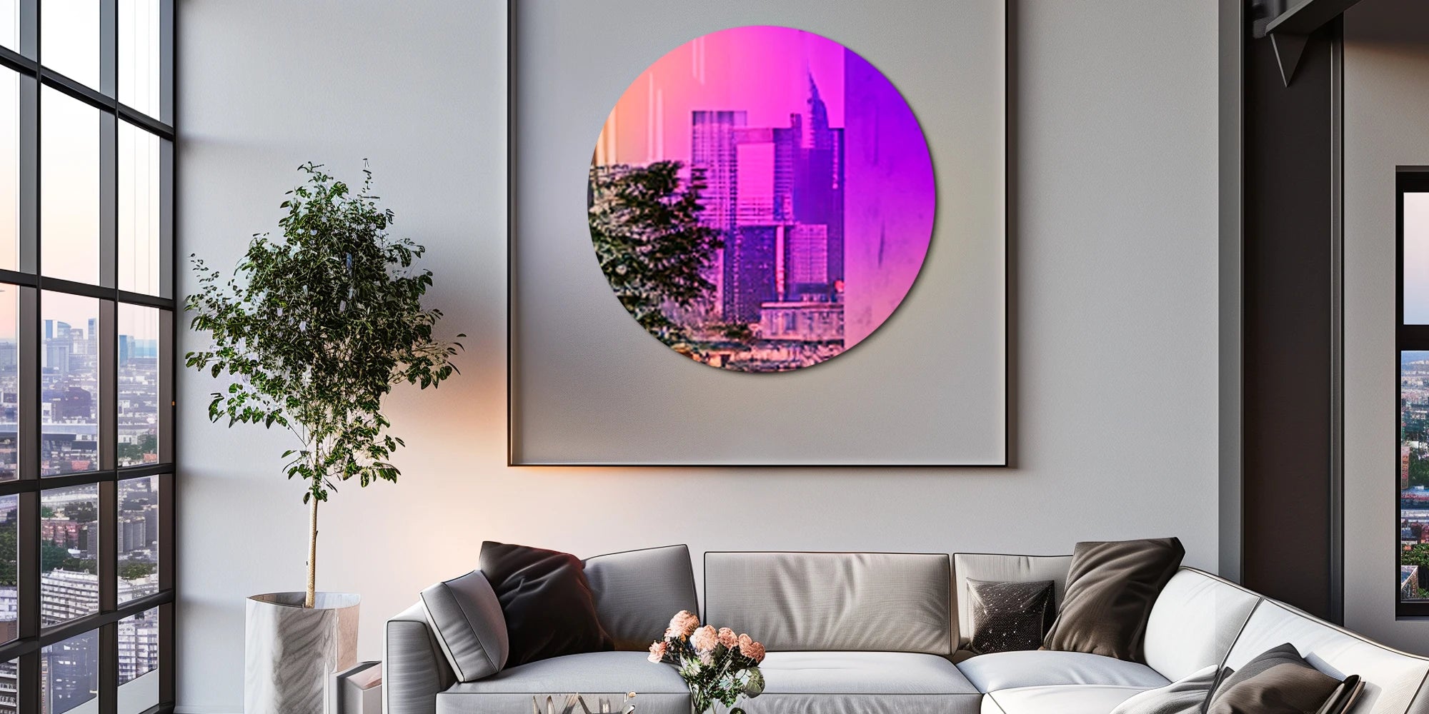 Wall Mirror Colorful Gradients Decor 26‘’ Round Mirror Tinted Modern Art Rainbow Wall for Living Room,Dining Room,Home Décor