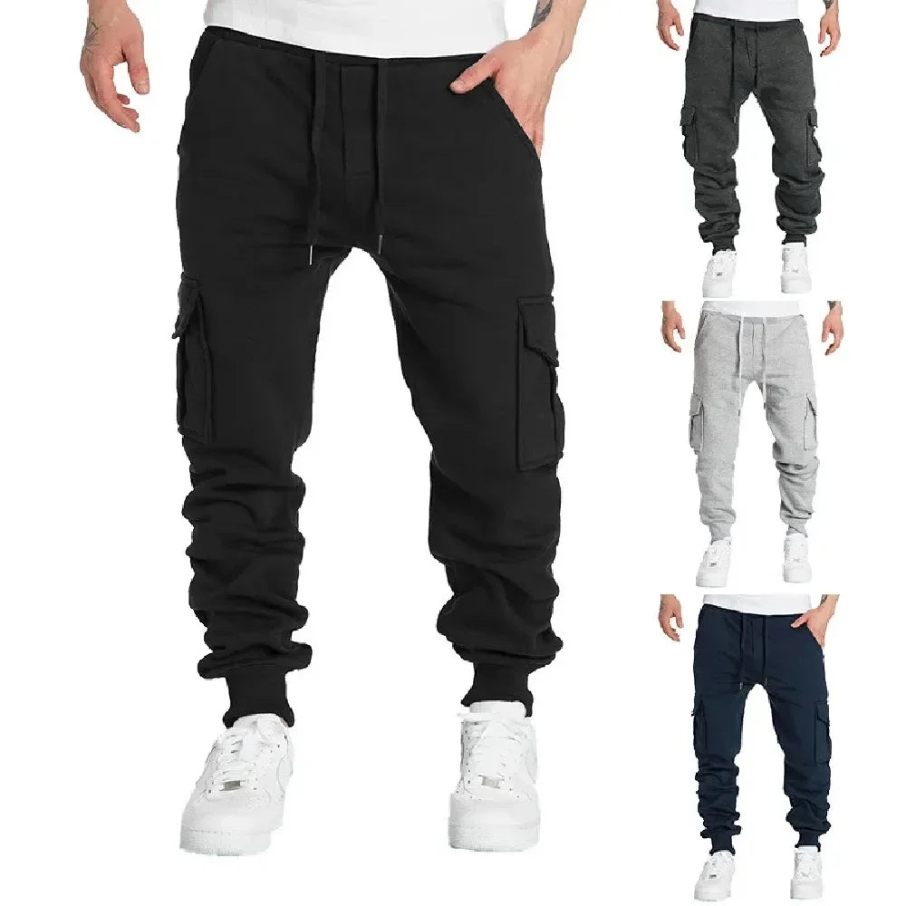 New Mens Sweatpants Straight Fit Joggers for Sports and Streetwear Loose Oversized Drawstring Long Pants Men Multi-pocket Pants