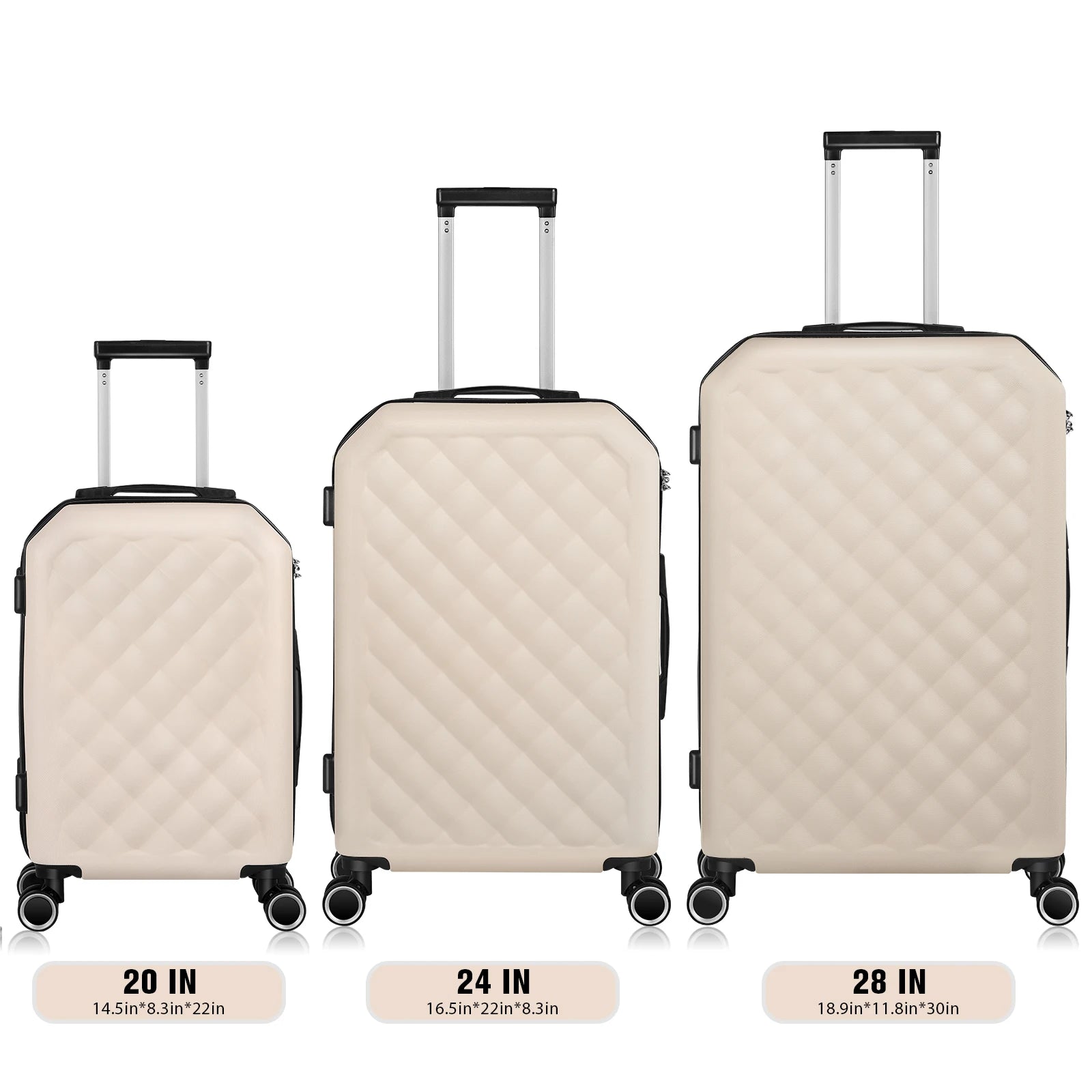 ABS 20/24/28in Suitcases Set - Beige/Black/Blue Lightweight Luggage w/Reinforced Shell & 360° Wheels, Durable Trolley Case