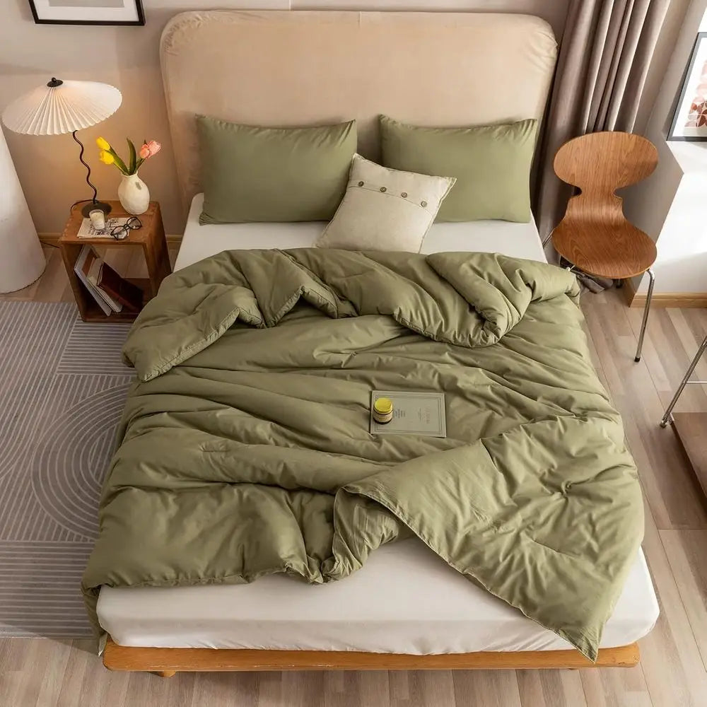 Olive Green Super King Plus Bedding Set: Oversized Comforter & 2 Pillowcases