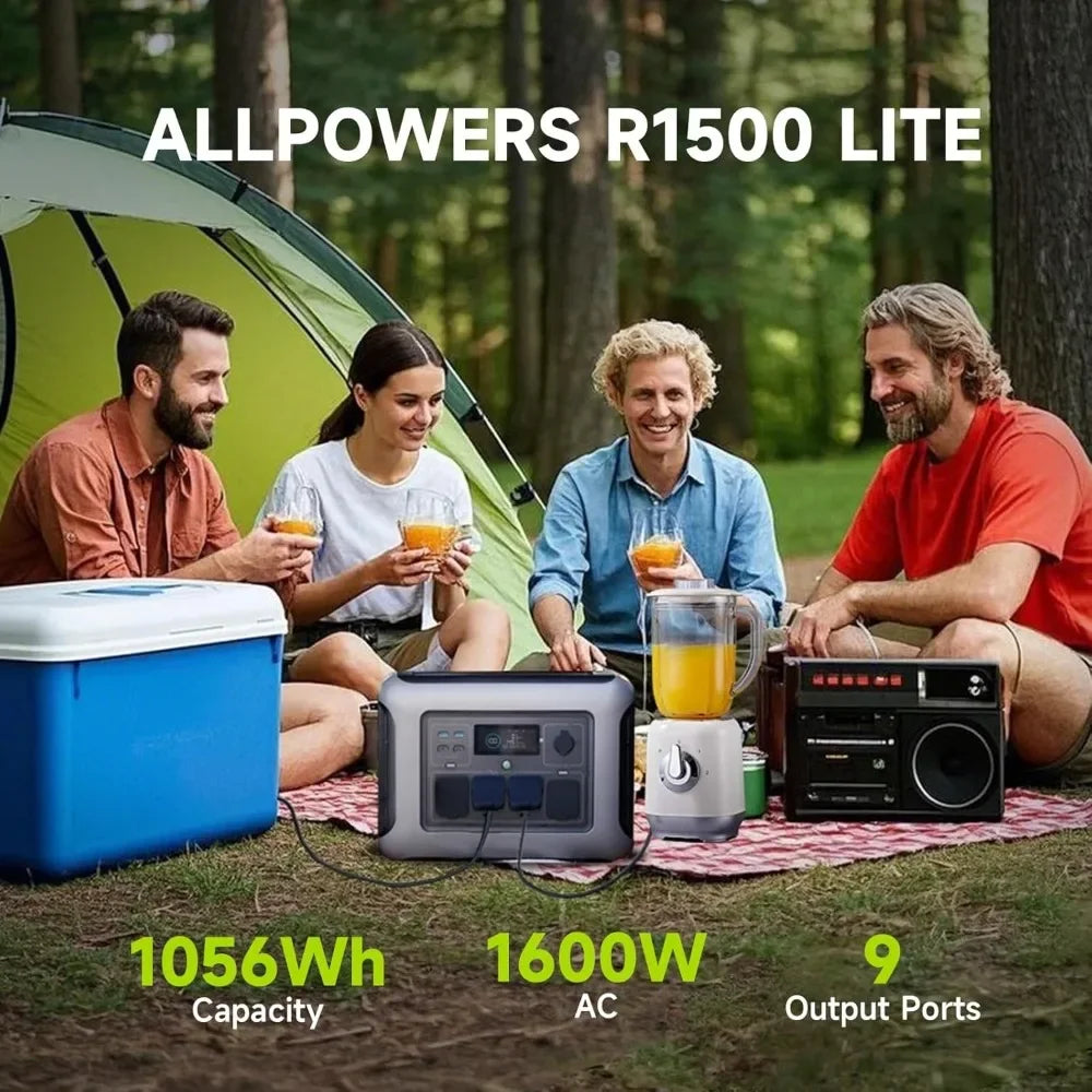 R1500L Portable Power Station with SP027 Solar Panel, 1600W 1056Wh LiFePO4 Solar Generator with 100W Panel Included,