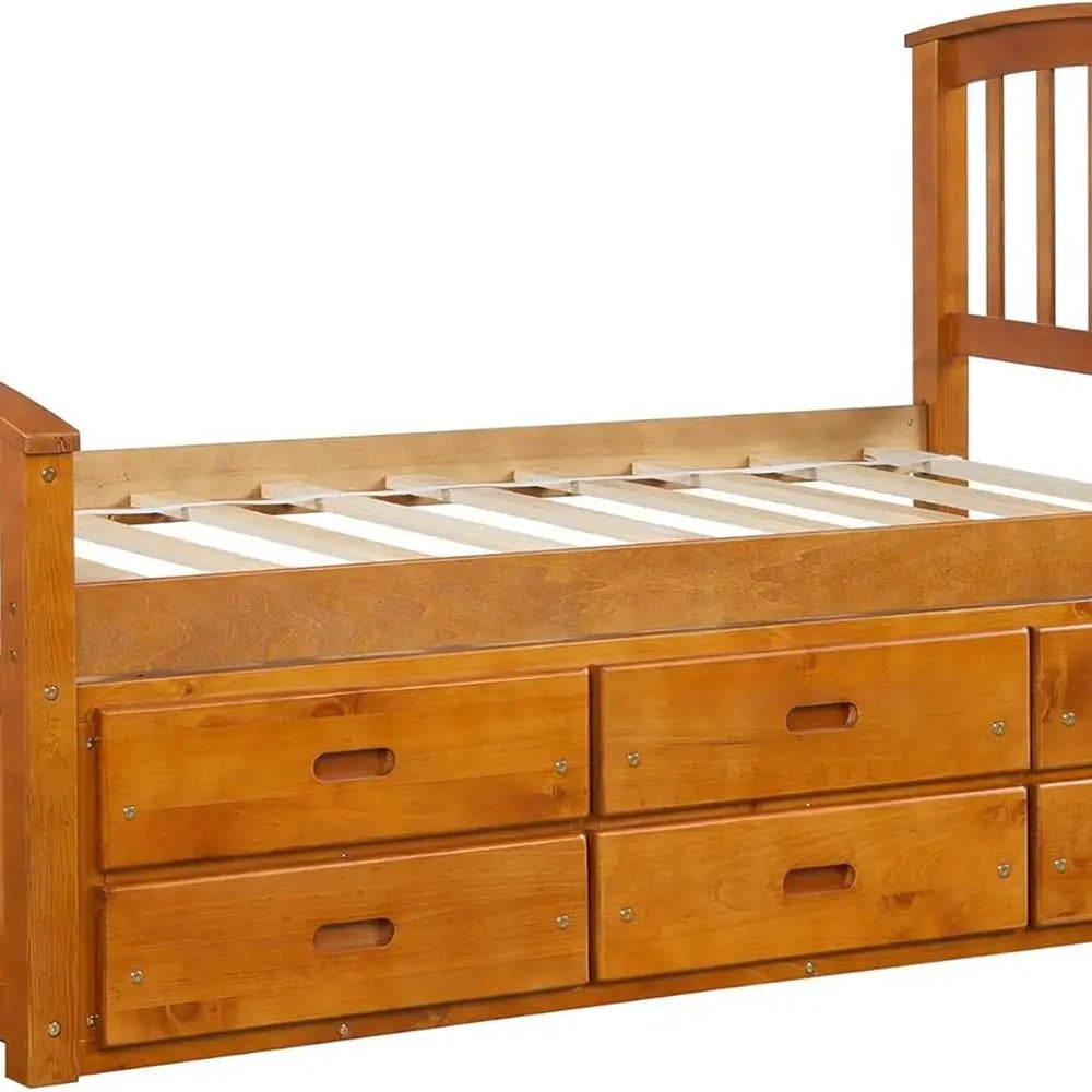 Rhomtree Twin Size Wood Platform Bed Captain Storage Bed with 6 Drawers Kids Bedroom Furniture (Oak)