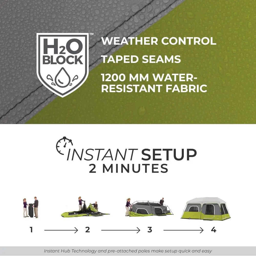 9-Person Green Instant Cabin Tent, 14 Feet by 9 Feet (Model 40008)