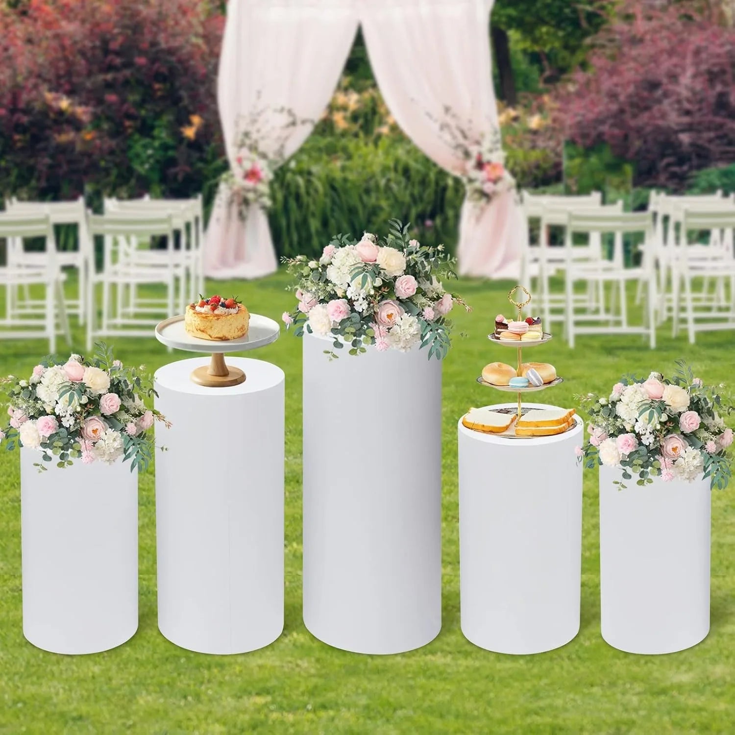 5Pcs Cylinder Pedestal Stand, Metal Cylinder Stands for party Event Decor Round Pedestal Display for Wedding Decoration