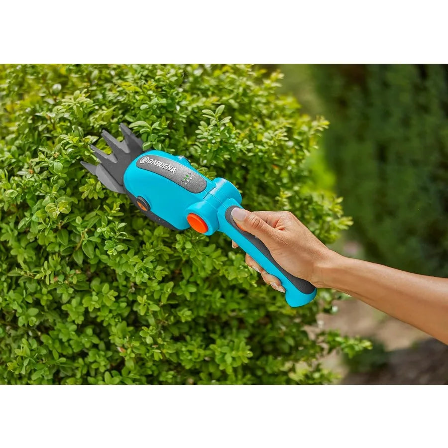 09887 Cordless Hedge Trimmer and Grass Shears Electric Garden Tools for Battery Trimming of Lawn Edges Shrubs and Bushes. Handh