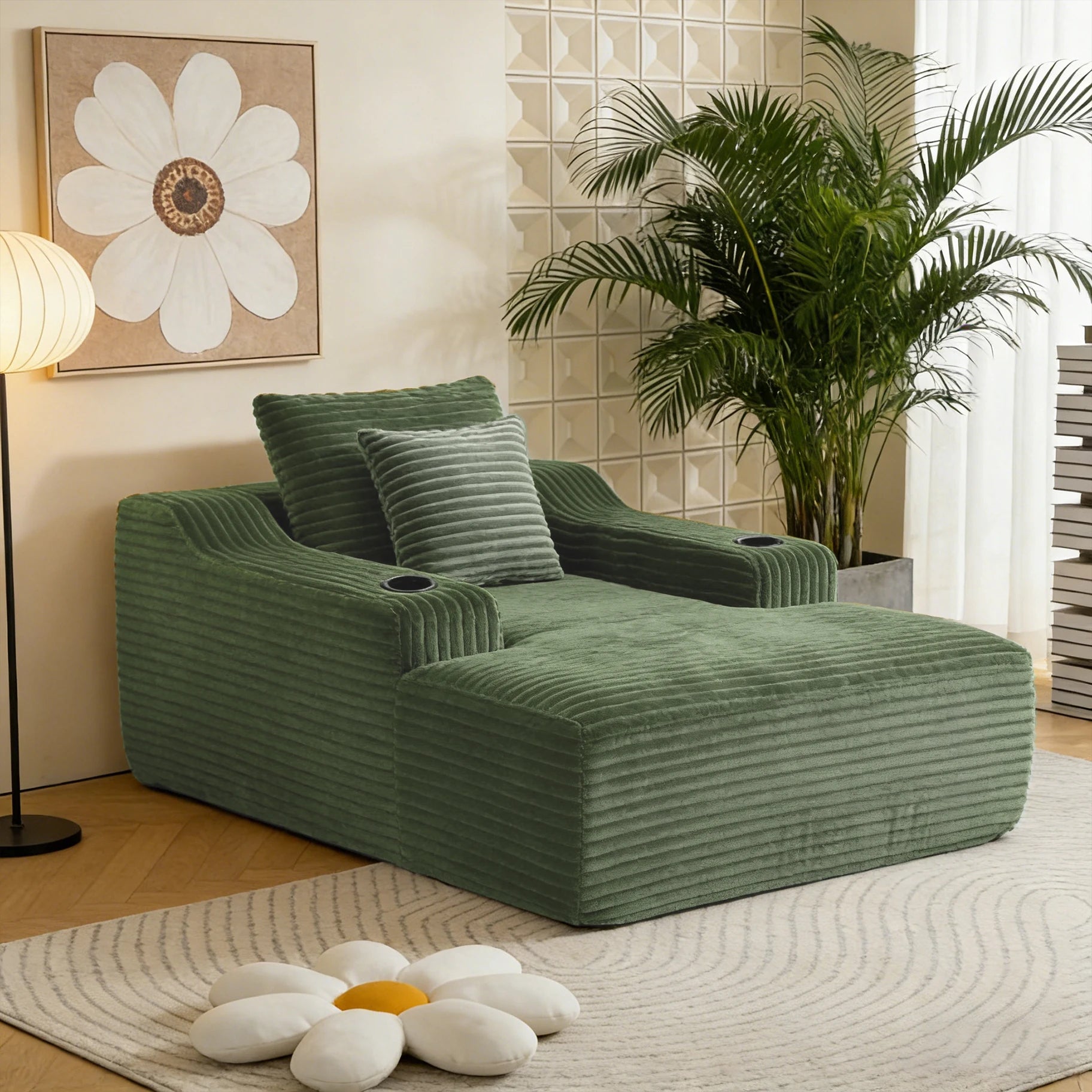 67'' Corduroy Chaise Lounge Chair Indoor, Oversized Upholstered Boneless Sofa Bed, Cloud Sofas Couches for Living Room