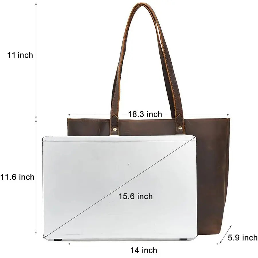Full Grain Leather Tote Shoulder Bag for Women Business Work Satchel Handbag with Top Handles