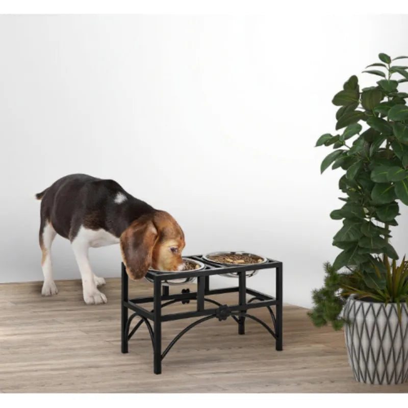 Double-layer Stainless Steel Dog Food Bowl  Elevated Pet Feeding Stand Promotes Digestion  Easy To Clean  Durable Material