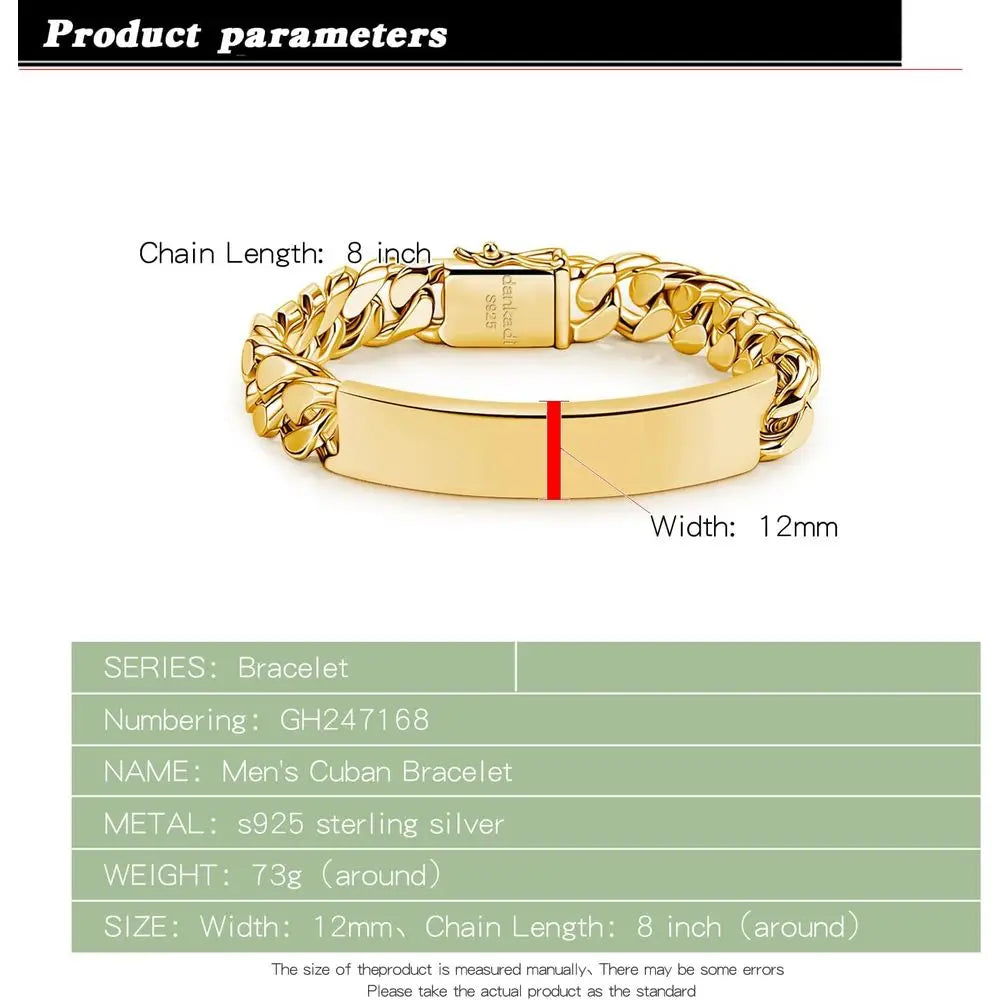 Sterling Silver 925 Miami Cuban Link Bracelet, 12mm Rectangular, Sizes 7-10, Thick Curb Chain Jewelry
