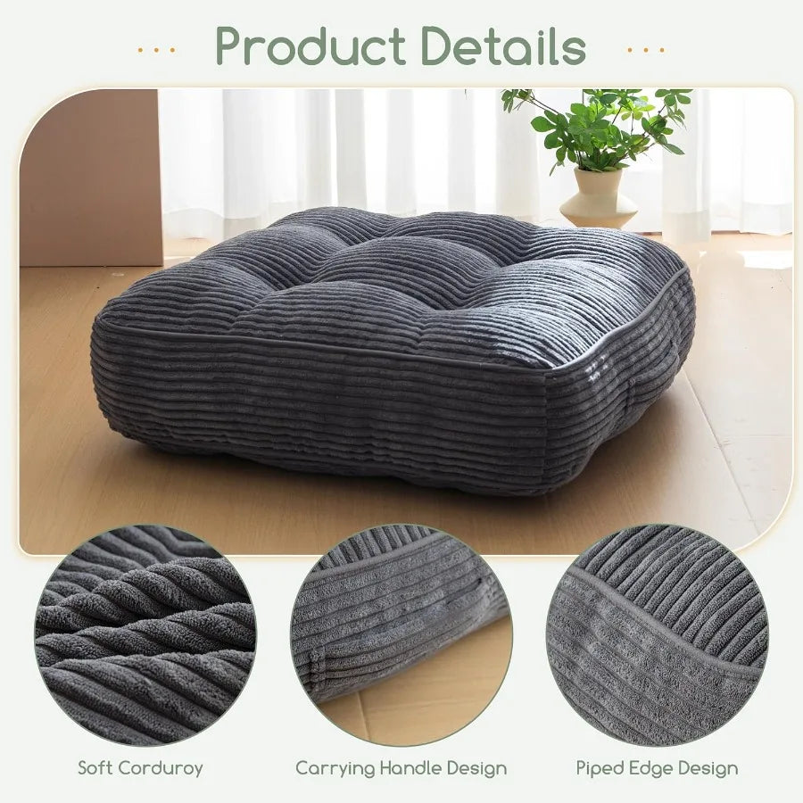 6" Washable Floor Pillow Cushion for Adults Meditation Cushion Pillow Large Square Floor Sitting Removable Tufted Corduroy Cove