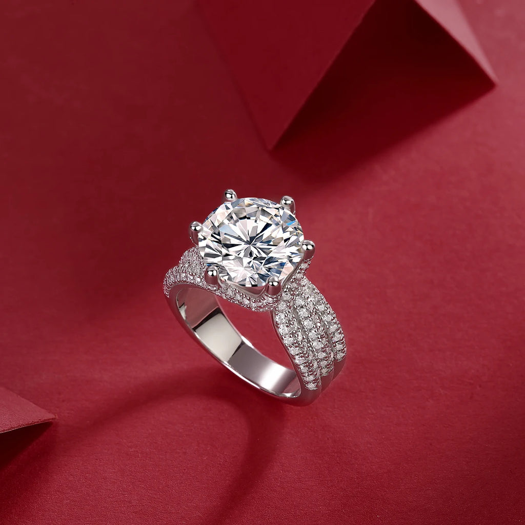 1pc 5ct Moissanite Ring 925 Sterling Silver 18K Gold Plated Luxury Wide Band Gift Jewelry for Women Comes with GRA Certificate