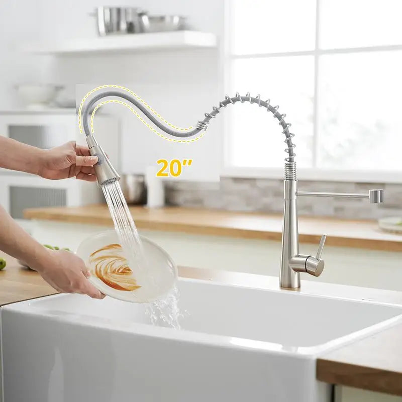 Modern Brushed Nickel Kitchen Faucet w/ Pull-Out Sprayer, Single Handle Lever Sink Fixture