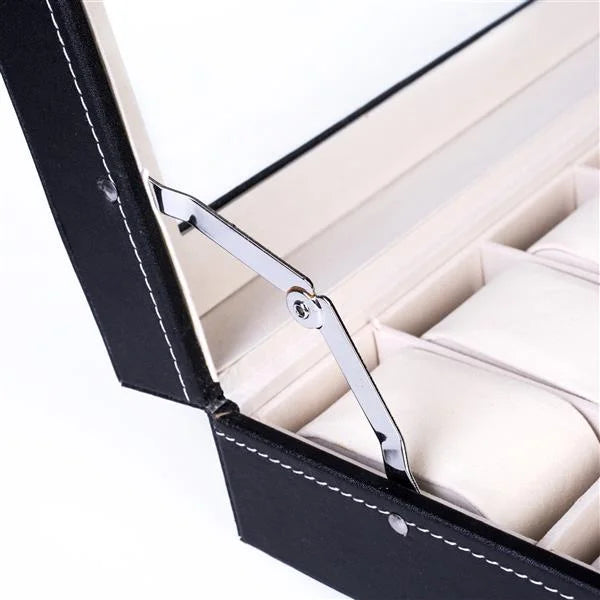 24-Slot Luxury Watch Box – High-End Leather Watch Case with Glass Top, Wooden Interior & Cushioned Slots for Collector's Storage