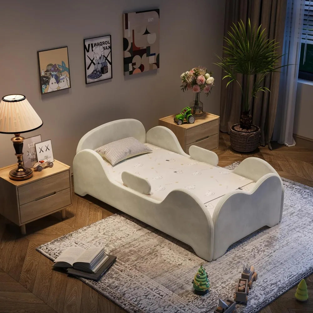 Toddler Bed, Toddler Flood Bed with Extra Safety Broad, Standard Crib Size Small Beds for Kids, Certified Fabric, Low to Floor D