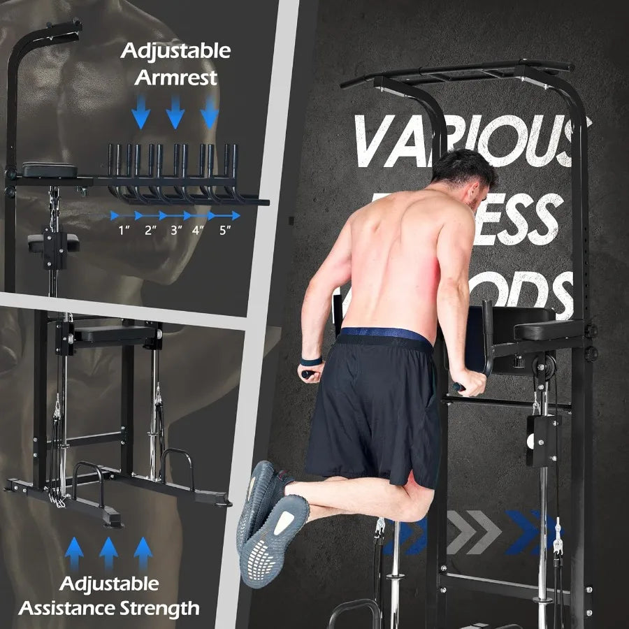Power Tower Dip Station Pull Up Bar Exercise Tower, Free Standing Pull Up Bars For Home Gym Strength Training Workout Equipment