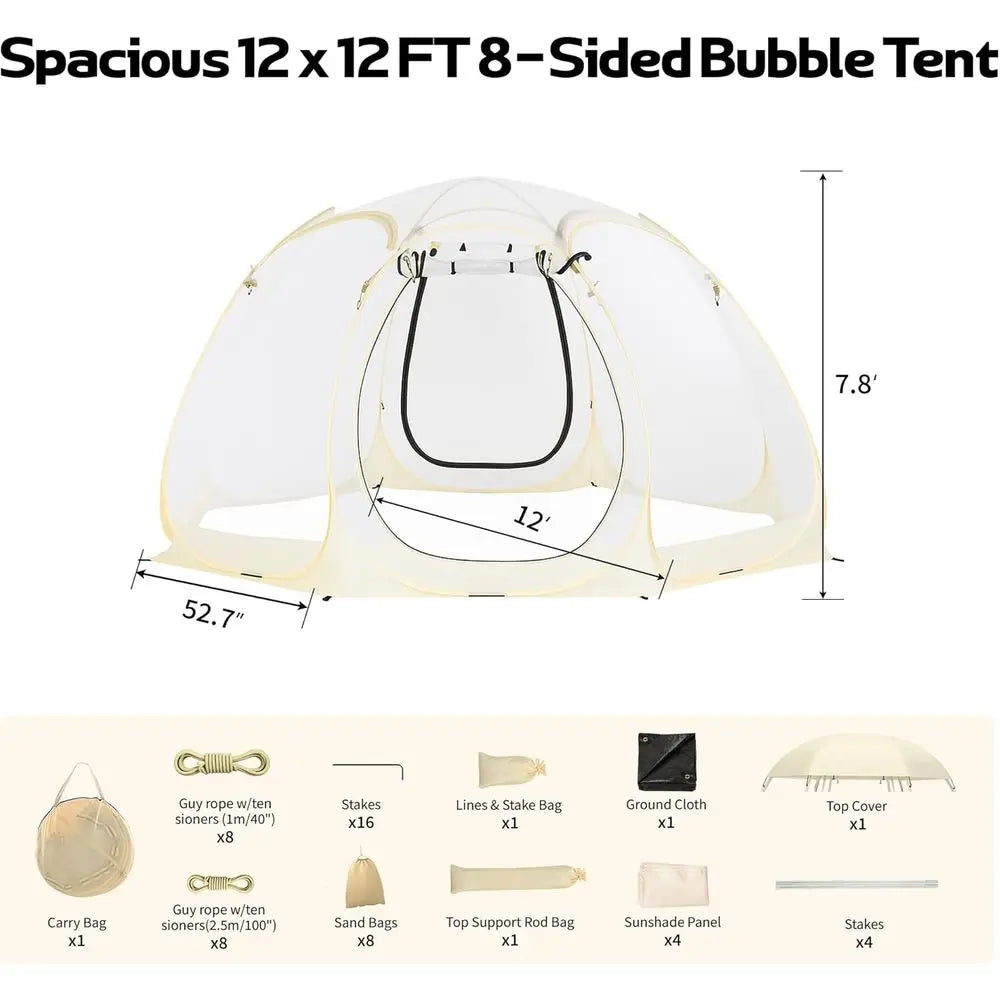 Portable Bubble Tent for 4-6 People, Quick Setup Igloo Shelter, Outdoor Screen House for Patios and Cold Weather