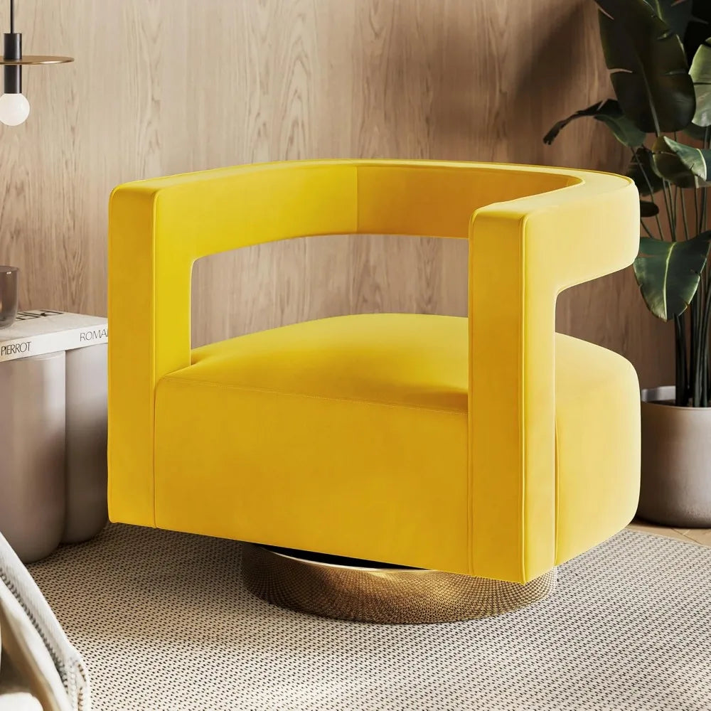 Swivel Barrel Accent Chair, Modern Upholstered Arm Comfy Velvet Curved Back Round Chair with Gold Base Wood Frame, 360 Degree f